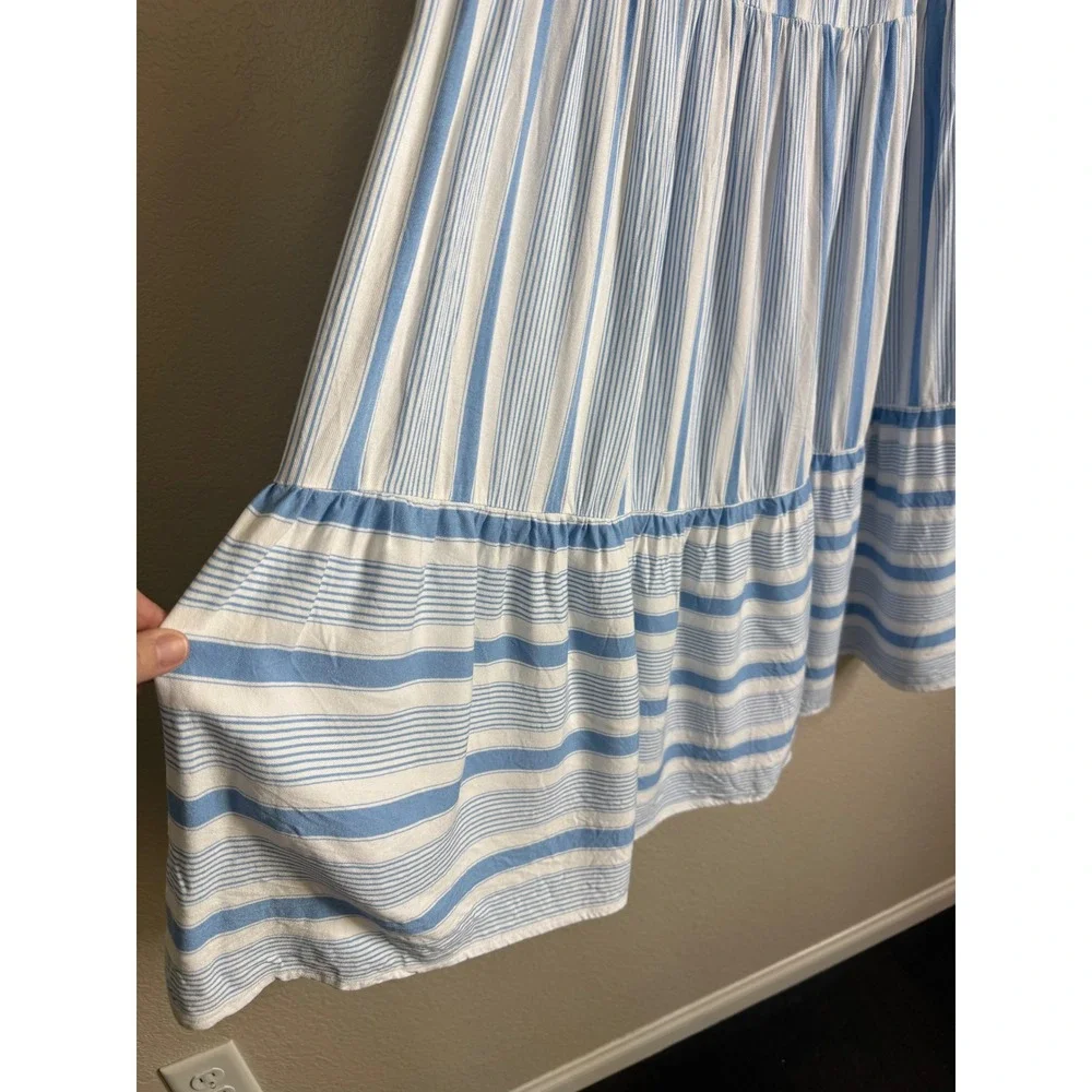 Velvet Heart Women XL Maxi Skirt Blue White Striped Smocked Tiered Boho Nautical